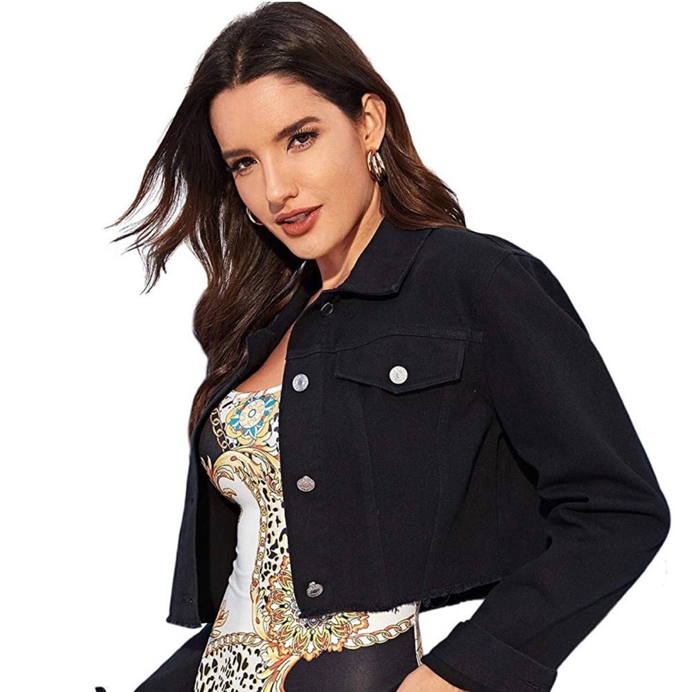 Cropped Black Denim Jacket